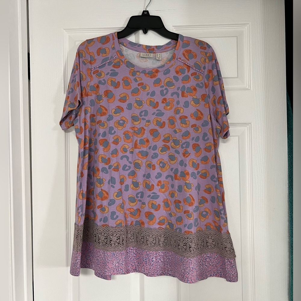 LOGO by Lori Goldstein Short Sleeve Top - Purple and Orange